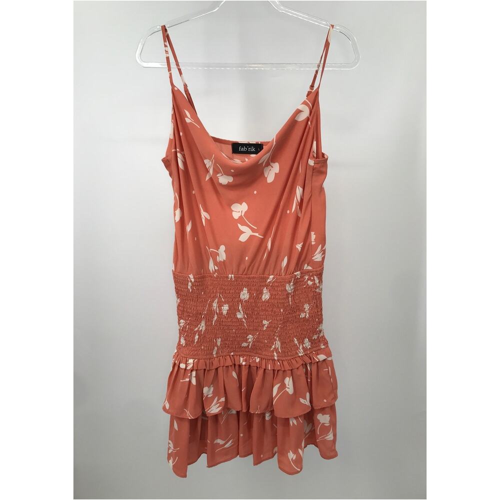 Fab'rik Peach White Smocked Waist Ruffle Tiered Mini Dress Size L